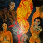 Die Nacht 1998 (Acryl auf Sperrholz 120x120 cm, dreiteilig, Außenseite von Erwachen)