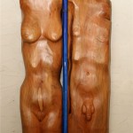 Adam und Eva (Holz, Glas,Metall 68x169x17 cm)